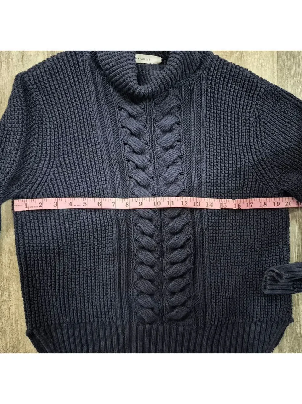 Women's N / NICHOLAS Navy Cable Knit Turtleneck Sweater Size 8